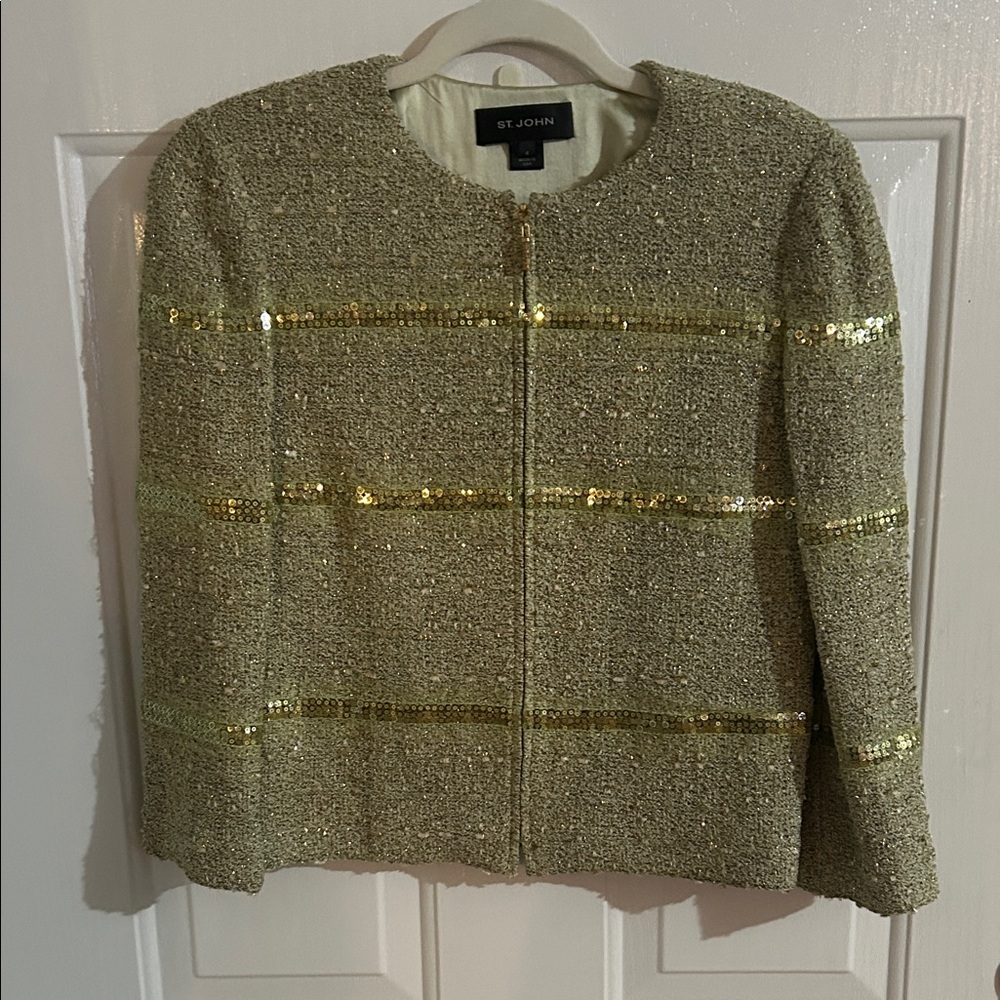 St. John Metallic Green and Gold Tweed Blazer